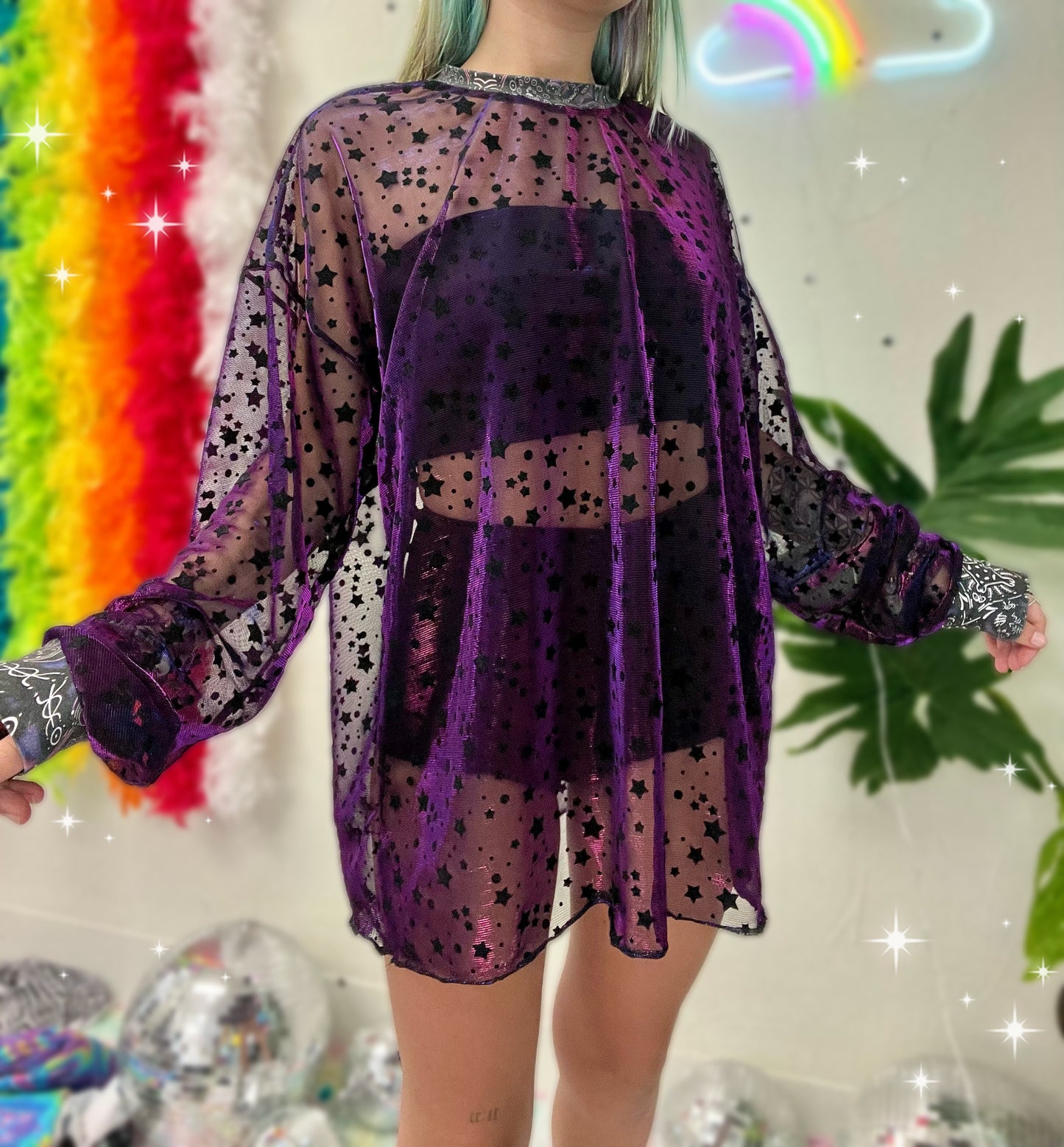 iridescence mesh long sleeve