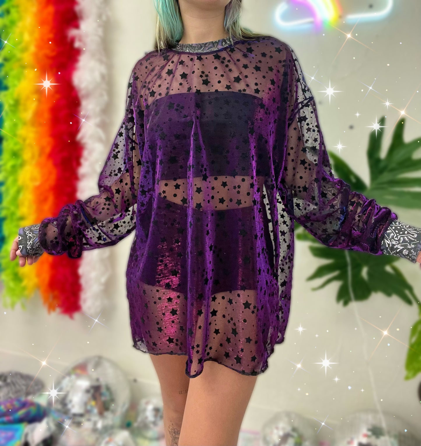 iridescence mesh long sleeve