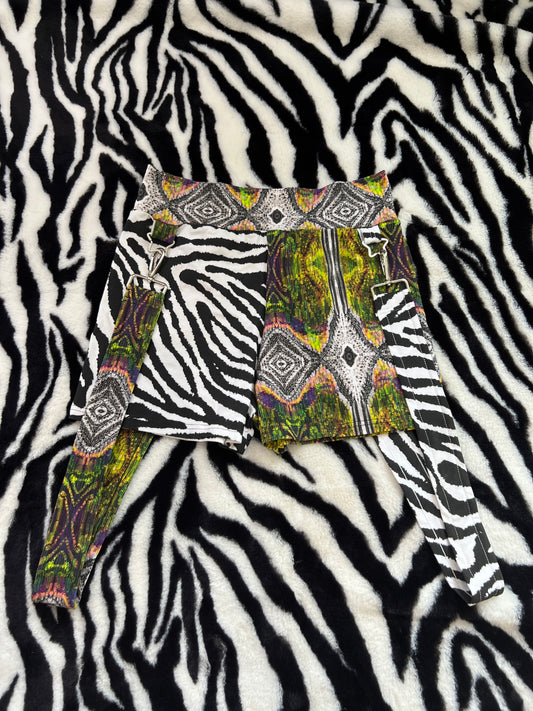 medium zebra glitch suspender shorts
