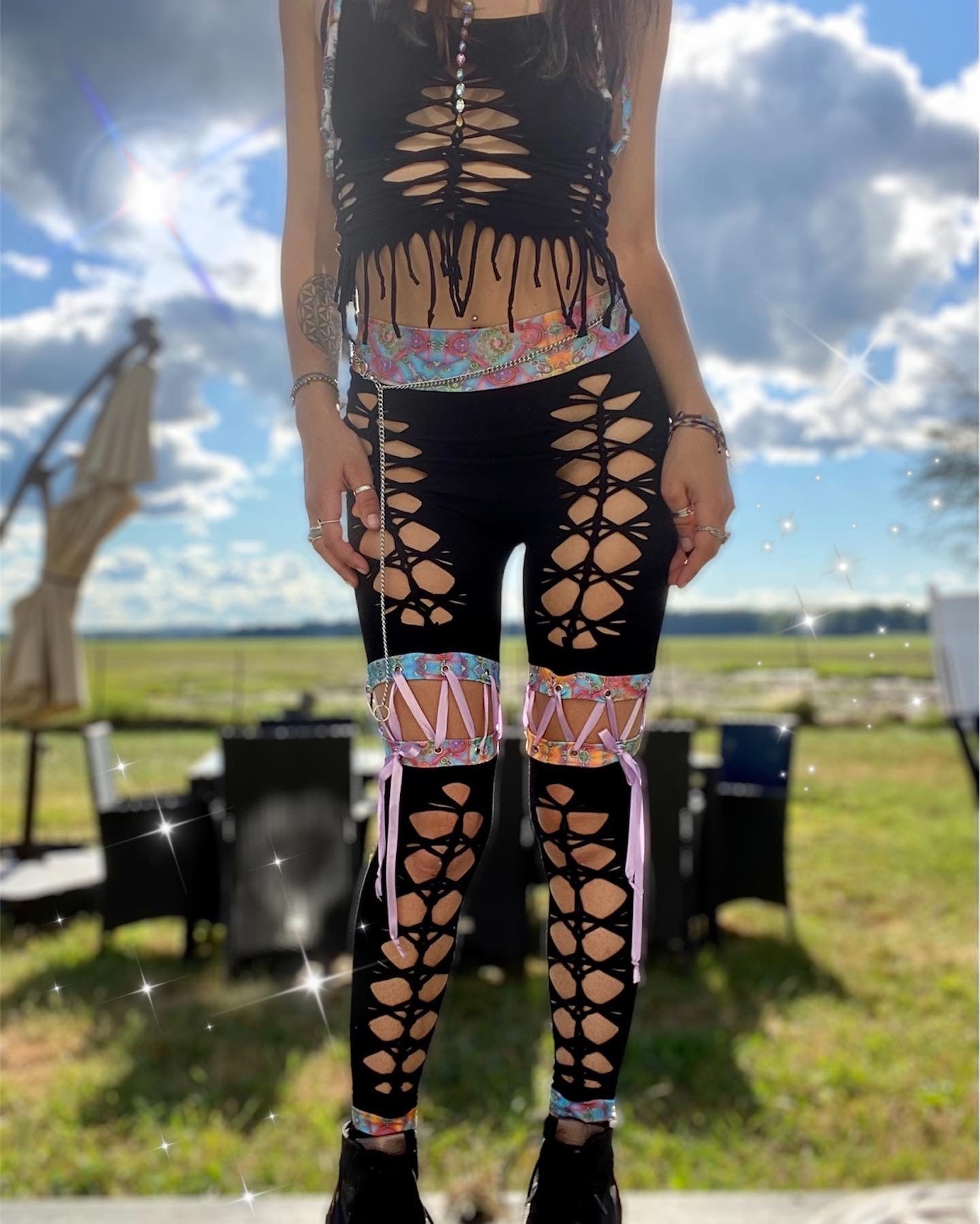 Buy Braided Cut Out Leggings With Floral Lace and Bleached Mandala Pattern,  Festival Outfit Online in India - Etsy